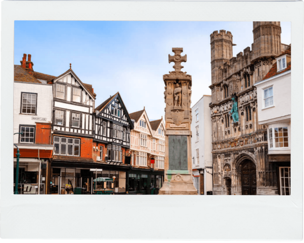 The entrance to the Cathedral in Canterbury city centre pictured on a quiet, bright morning