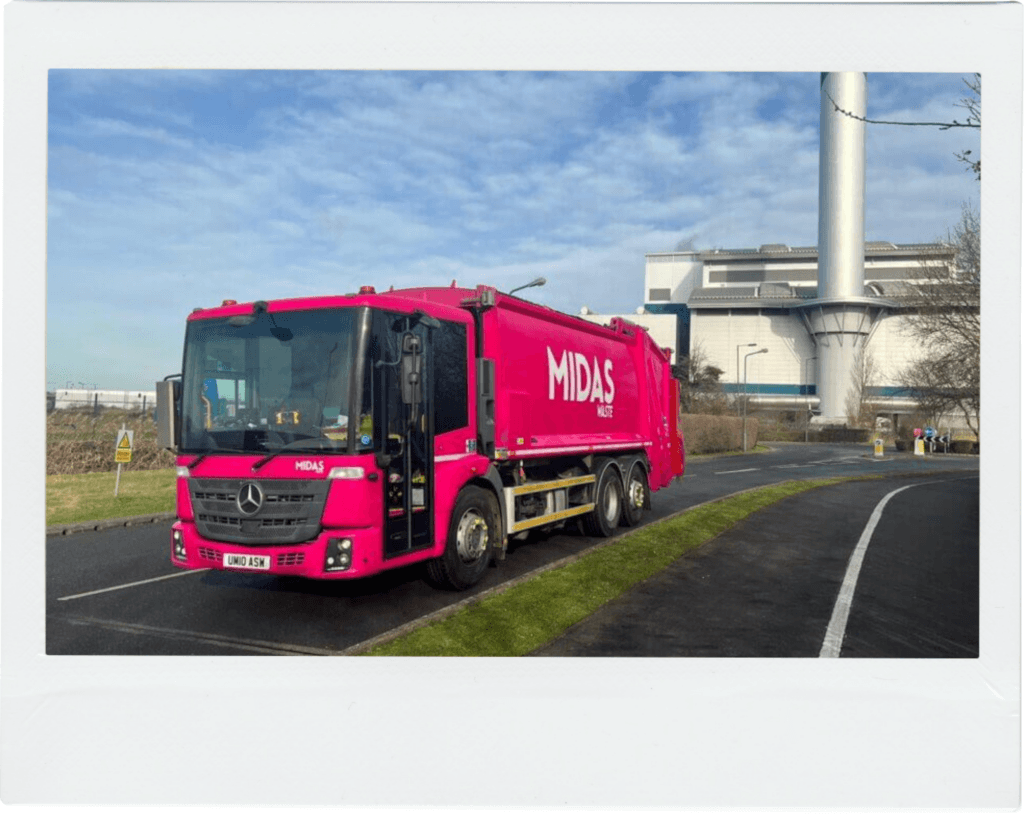 A Midas Waste dustcart completing industrial waste management collections in Kent