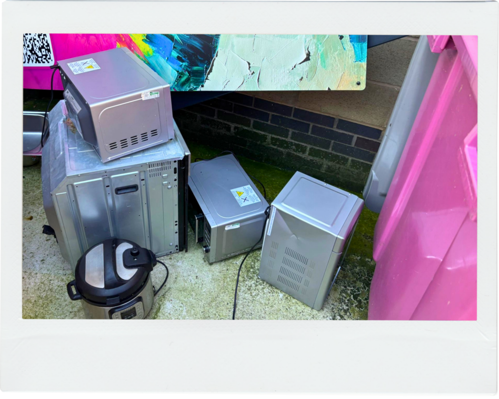Electronic items (WEEE waste) being prepared for collection by Midas Waste