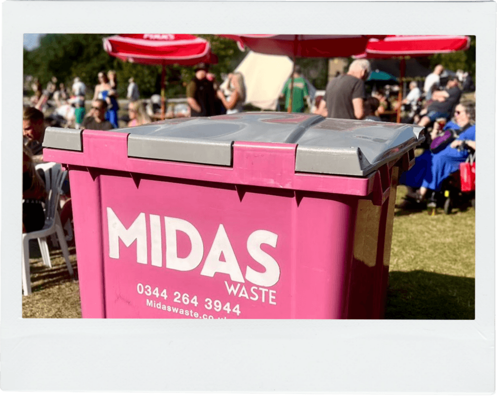 A Midas Waste wheelie bin at a Kent-based event