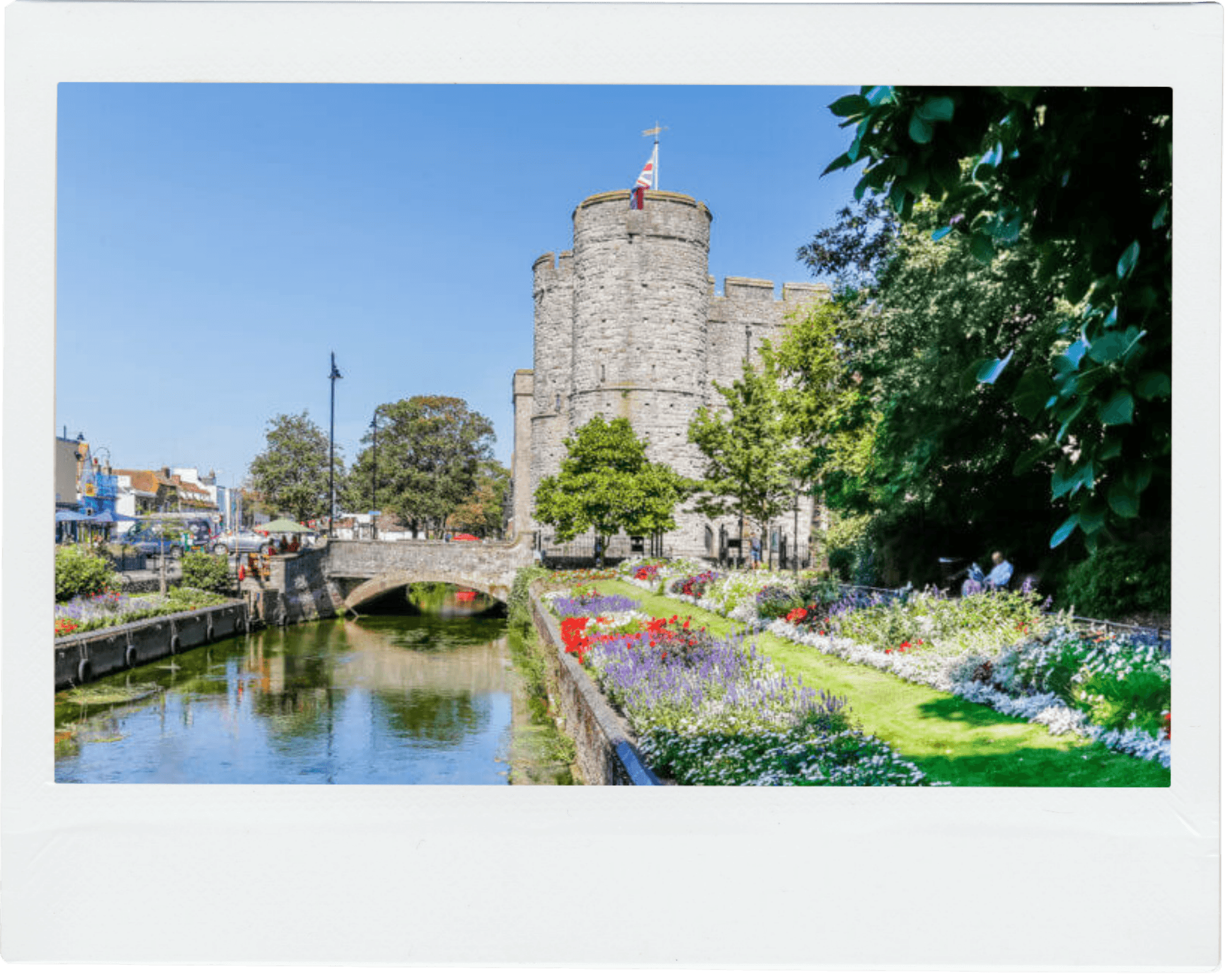 Kent on a bright, sunny day featuring Westgate Towers in Canterbury