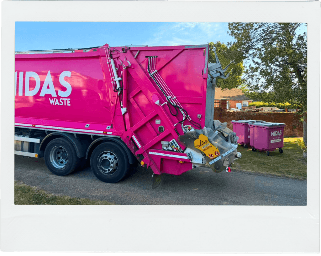 A Midas Waste dustcart parked during a round of wheelie bin collections in Kent