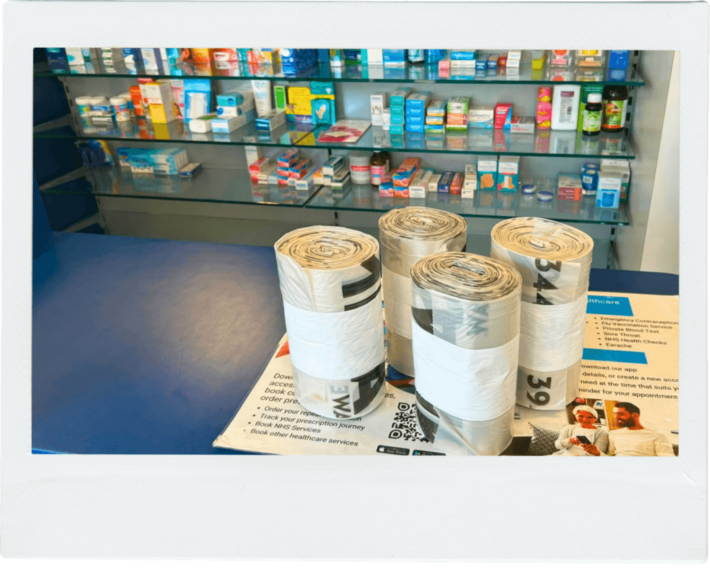 Midas Waste bin bags on the counter ready for use at a local Kent shop
